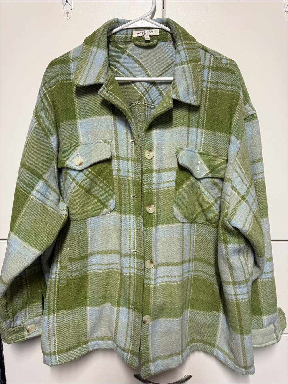 Workshop Republic Clothing Green and Light Blue Plaid Shacket